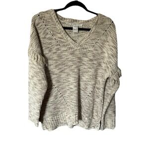 Women's American Rag V Neck Sweater Size L Fringe Oatmeal Cozy Outdoor
